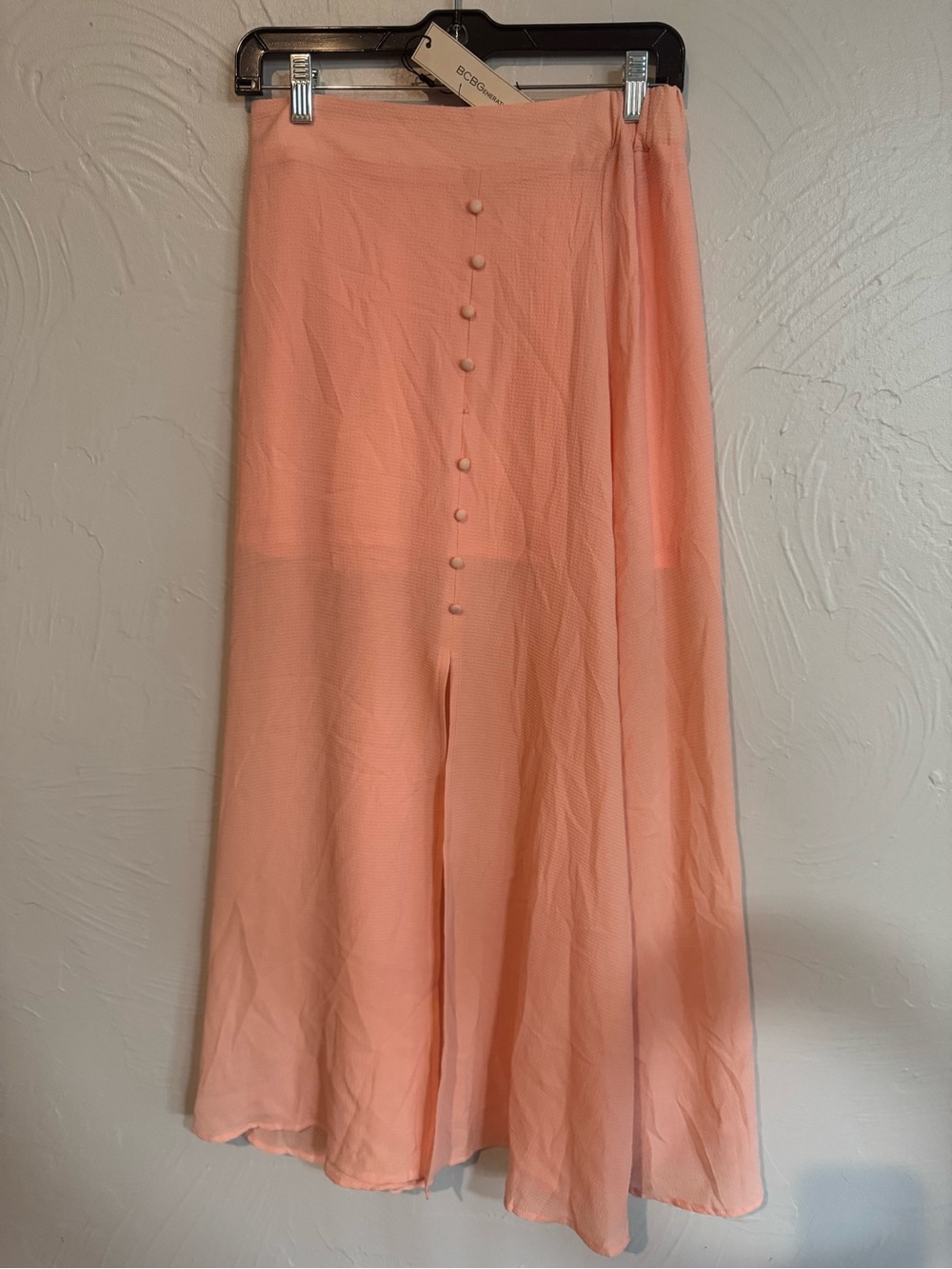 BCBGeneration Peach Button-Front Midi Skirt